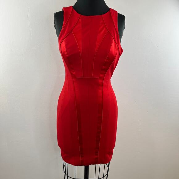 Karen Millen Red Crisscross Back Paneled Satin Mini Cocktail Party Dress DM149 4 - Picture 2 of 9